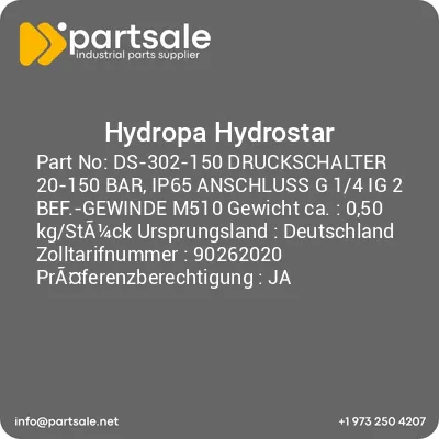 ds-302-150-druckschalter-20-150-bar-ip65-anschluss-g-14-ig-2-bef-gewinde-m510-gewicht-ca-050-kgsta14ck-ursprungsland-deutschland-zolltarifnummer-90262020-praferenzberechtigung-ja
